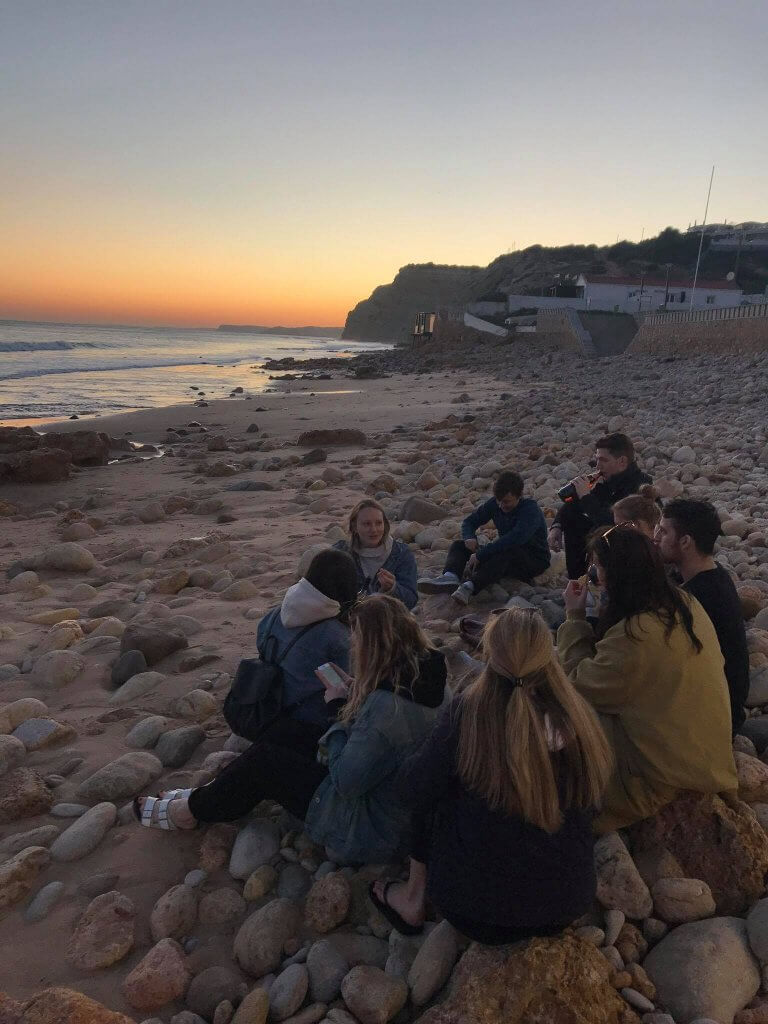 Rachelle with friends at sunset
