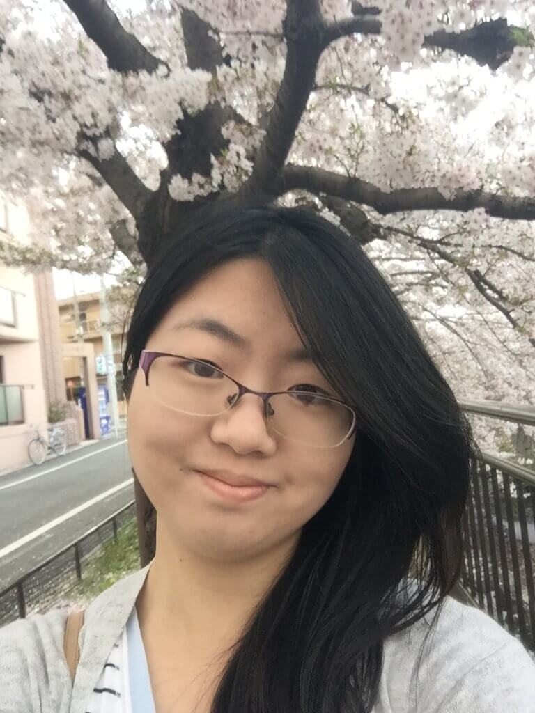 Shirley with cherry blossoms