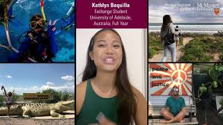 Collage of Kathlyn's experience, which includes photos from her study abroad experience and a screenshot of her talking to the camera