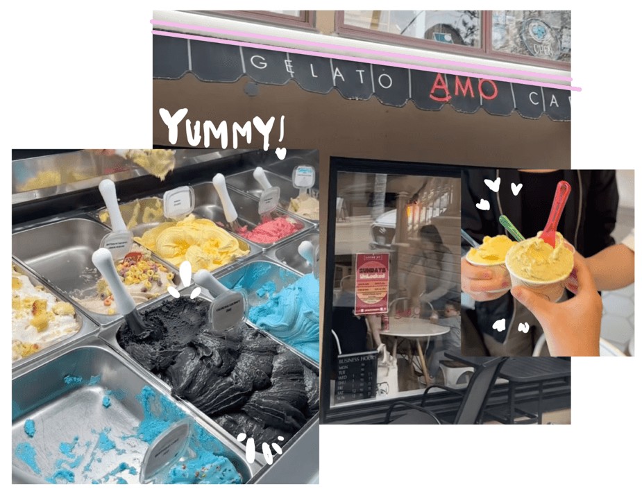 three images of gelato from Gelato AMO Cafe 