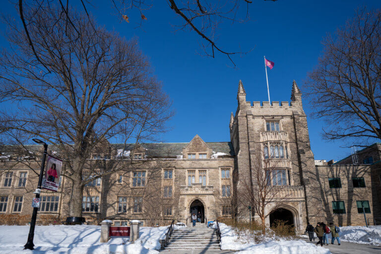 McMaster Campus, University Hall on a winter day.